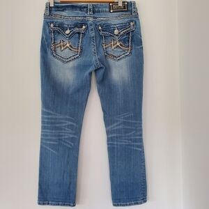 MISS ME Sz 27 Boyfriend Capri Women Blue Jeans Bling Pockets Logo #JB1046P Denim